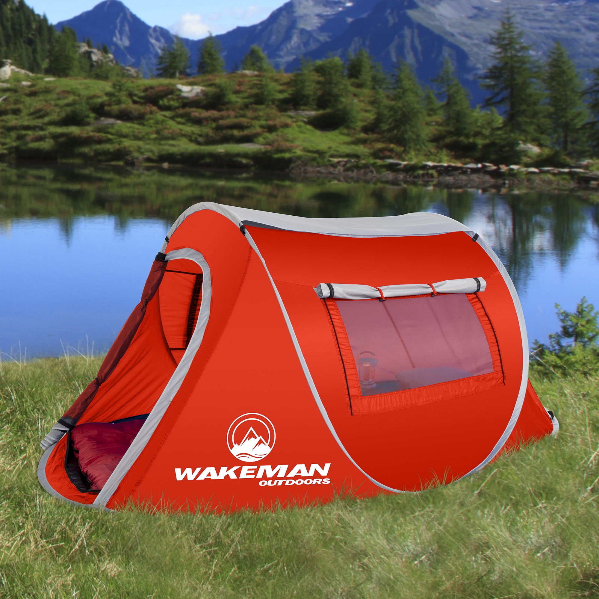 Pop-up Tent 2 Person, Water Resistant Barrel Style Tent for Camping With Rain Fly And Carry Bag, Sunchaser 2-person Tent By Wakeman Outdoors (Red)