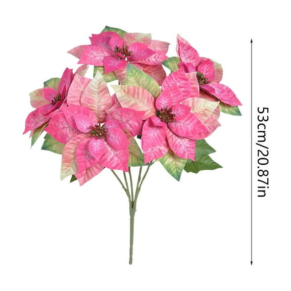 Uuowzo 5 Poinsettia Christmas Flowers Simulation Fake Flowers Home Decor Vase Flower Arrangement Indoor Decoration Indoor Outdoor Christmas Decorations, Green