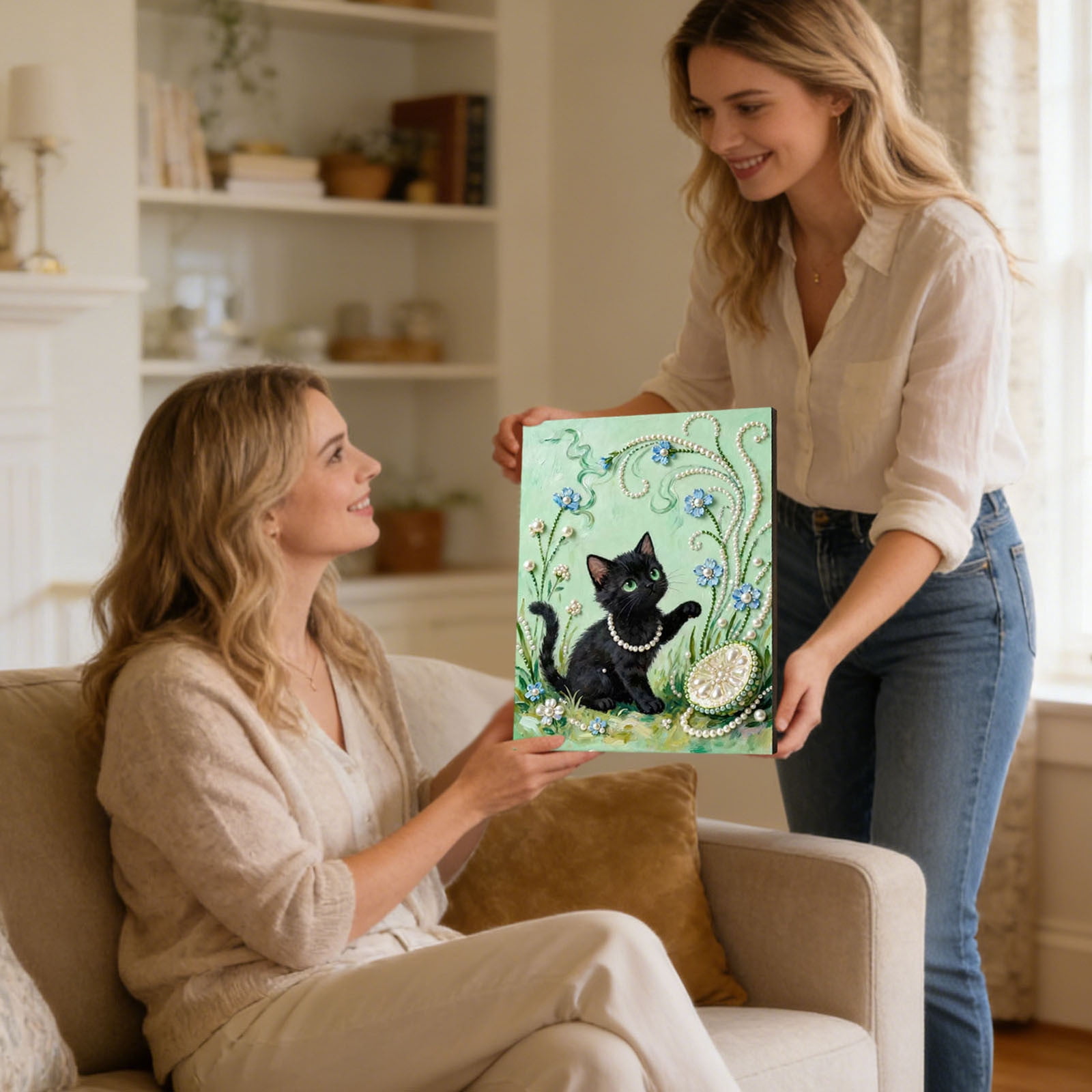 Diamond Art Kits for Adults, Diamond Painting Kit Cute Animal 3D Pearl Diamond Painting, Pearl Painting Kit DIY Pearl Art Canvas Craft Kit for Adults Home Wall DecorB