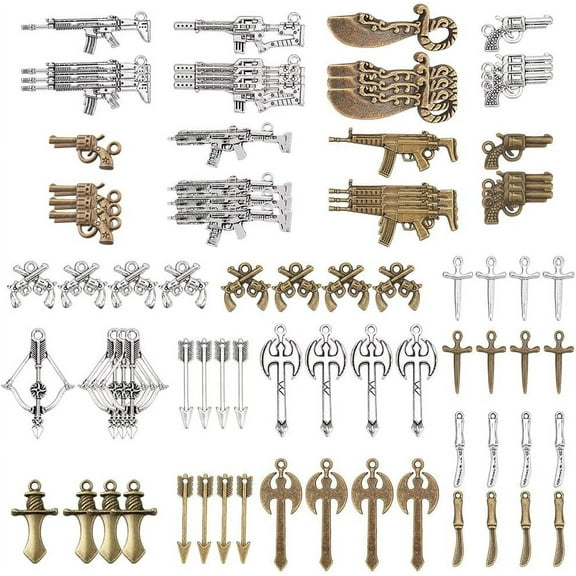 1 Box 173g Tibetan Style Charms Archery Weapon Charms Silver Bronze Alloy Pendants Charm Accessories for Women DIY Earring Bracelet Jewelry Making Charms 80Pcs Salmon