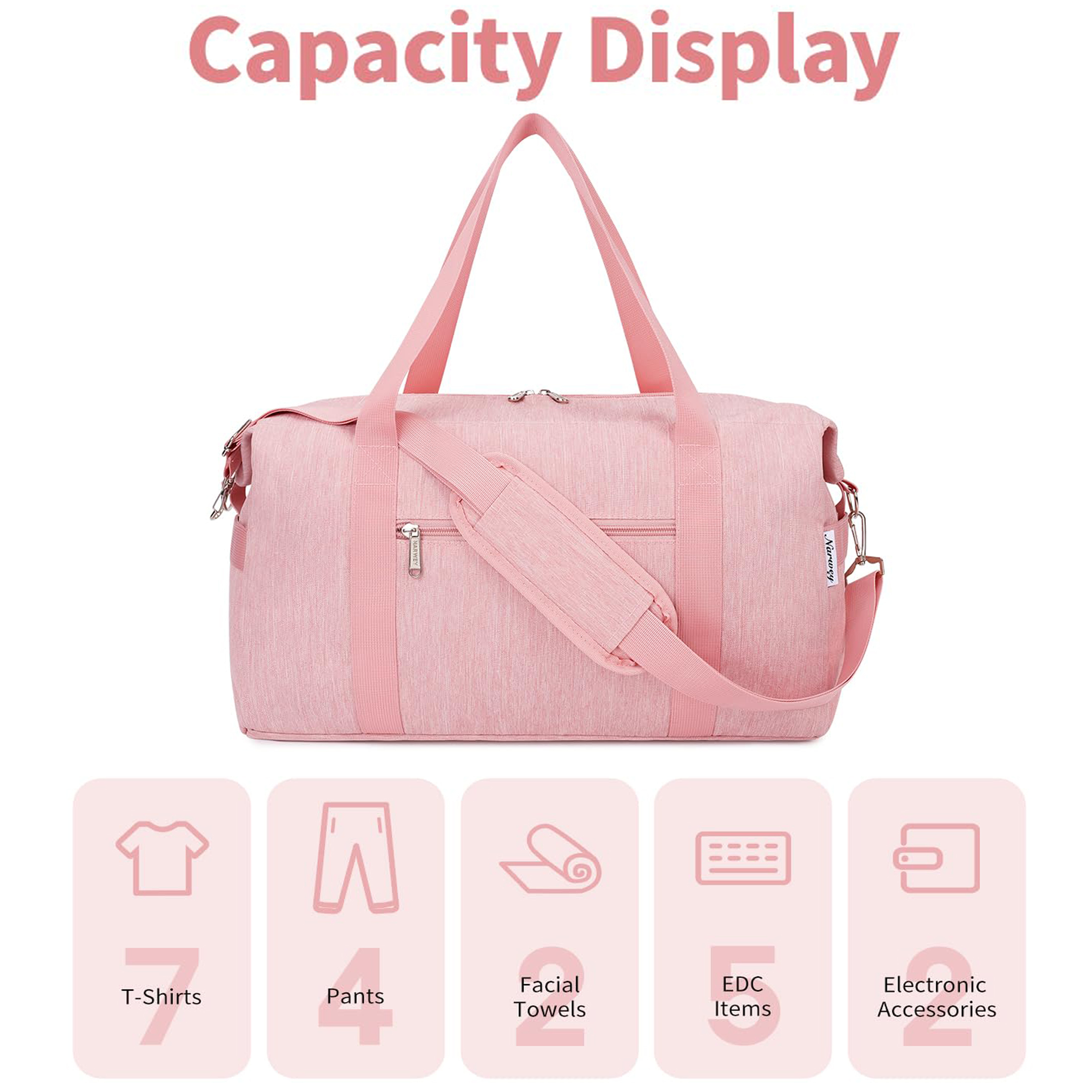Carry on Underseat Bag Airplane Approved for Travel, Duffel Bag with Adjustable Straps & Wet Pocket for Women and Men for Weekender Gym, 30L, Pink