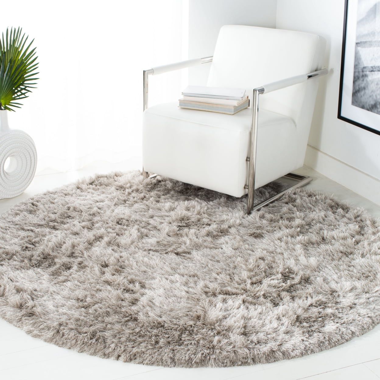 Safavieh Ocean Amyas Solid Shag Area Rug, Light Gray, 4' x 4' Square