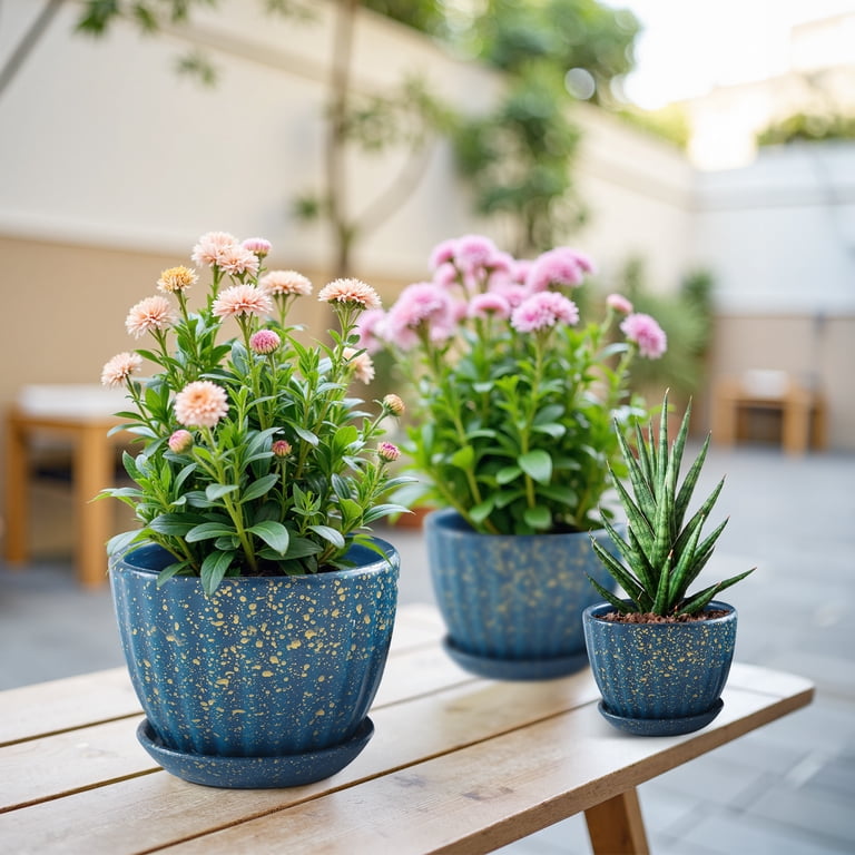LYZHBFJ Ceramic Plant Pots Set of 3, Blue Mini Planters photo 6