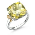 thumbnail image 3 of Gem Stone King 925 Silver and 10K Yellow Gold Yellow Lemon Quartz Solitaire Engagement Ring for Women | 6.70 Cttw | Cushion Checkerboard 12MM | Gemstone Birthstone | Size 8, 3 of 6