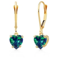 Gem Stone King 14K Yellow Gold Simulated Green Opal Earrings for Women | 1.50 Cttw | Gemstone October Birthstone | Heart Shape 6MM