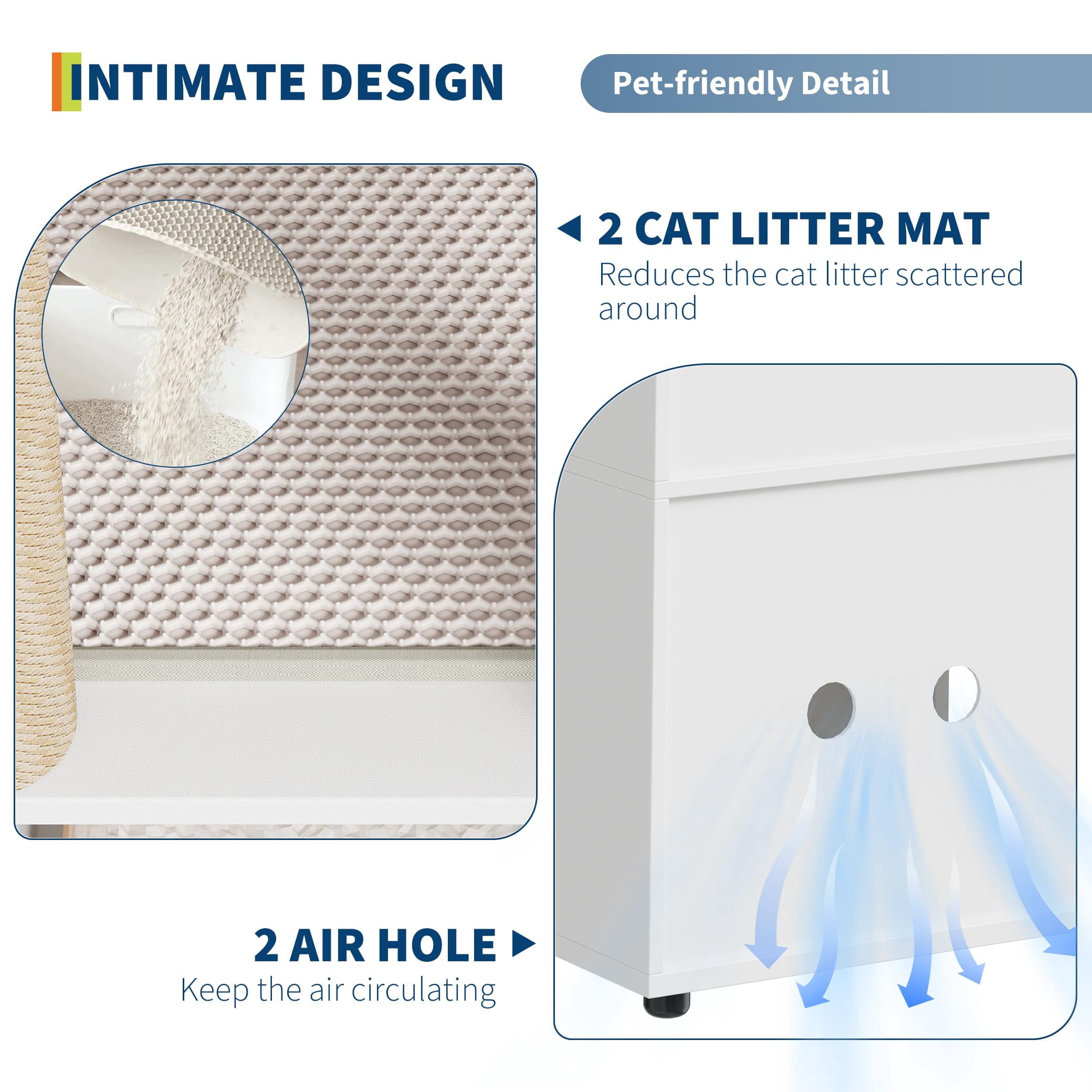 Huisuilinss Cat Litter Box Enclosure For 2 Cats,Double Layer Hidden Litter Box Furniture,2 Story Wood Cat Washroom Or Bed With Cat Scratching Post And Board,Pet House End Table For Living Room