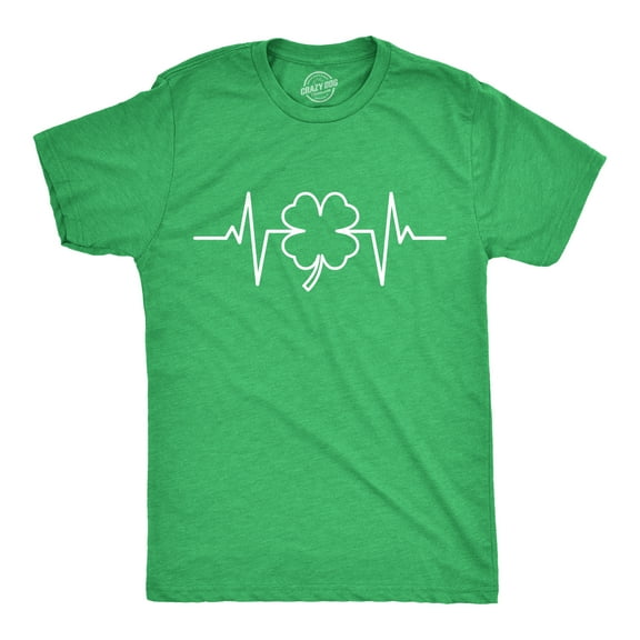 Mens Saint Patrick's Heart Beat T Shirt Funny Clover EKG Novelty Tee for Guys Graphic Tees