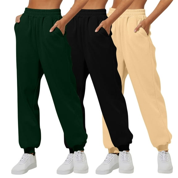 Annhoo 3PCS Sweatpants Women Baggy High Elastic Waisted Cinch Bottom Joggers Fall Solid Color Lounge Trousers