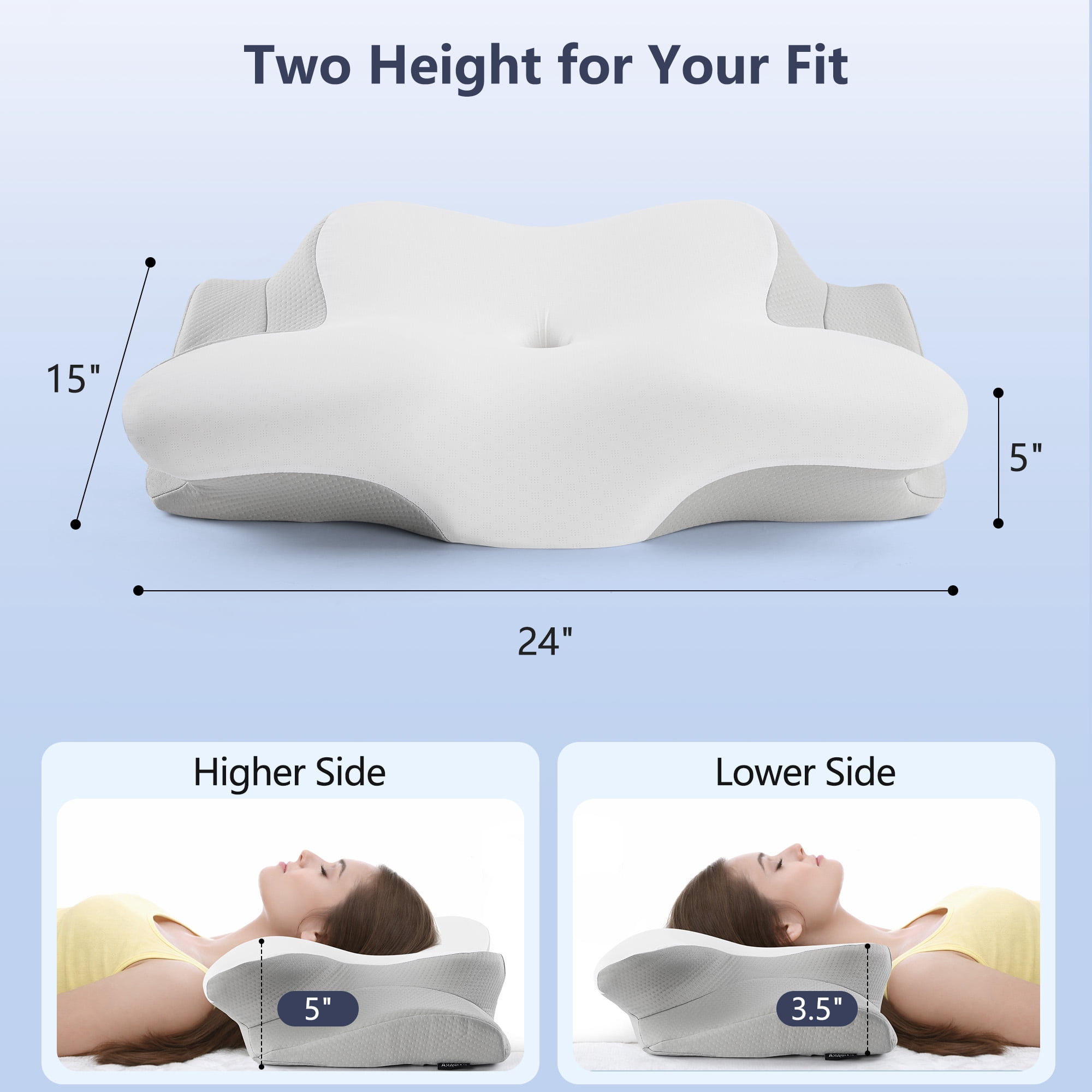 KAIPARA Memory Foam Bed Pillow for Sleeping, Contour Support Pillow for Side, Back & Stomach Sleepers, Cooling Bed Pillow with Removable Washable Cover, Gray