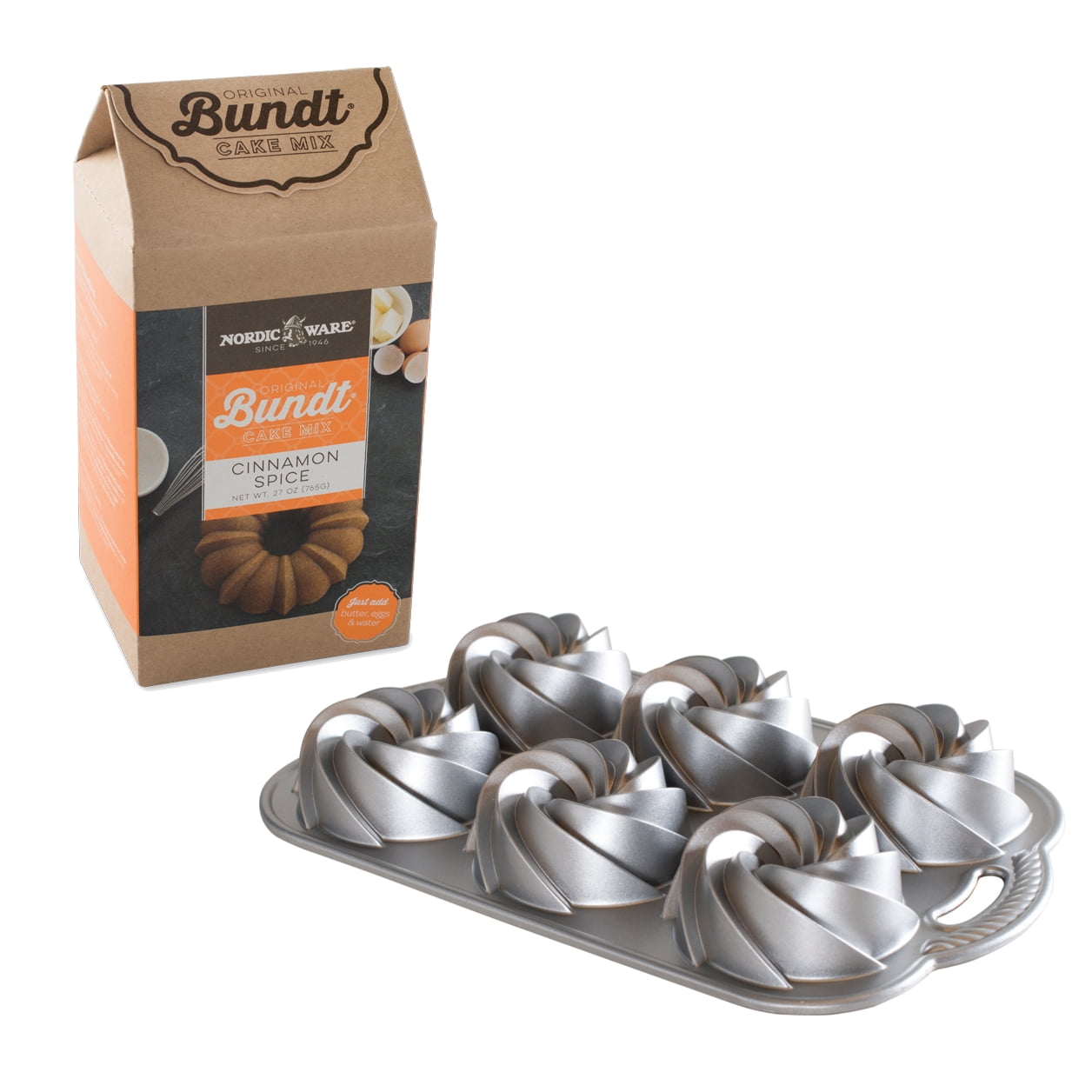 Nordic Ware Heritage Cast Aluminum Bundtlette Pan with Cinnamon Spice Mix
