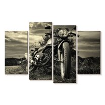 Elephant Stock Outdoor Vintage Motorcycle Wall Art - Horizontal Multi Panel Canvas - Living Room Wall Decor - Transportation Multi Panel - Black And Gray Decor - 36" x 22"