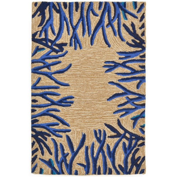 Liora Manne Spello Cobalt Coral Border Blue/Beige Outdoor Area Rug