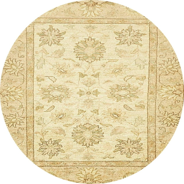 Ahgly Company Machine Washable Indoor Round Abstract Sun Yellow Area Rugs, 3' Round