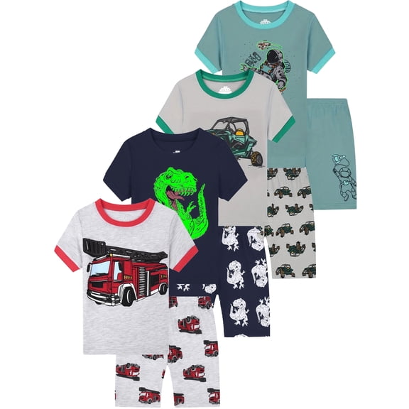 QEFJNO Little Boy 2PCS Fire Truck Pajamas Toddler Kids Tops and Shorts Pjs Cotton Short Sleeve Sleepwear 7 Years
