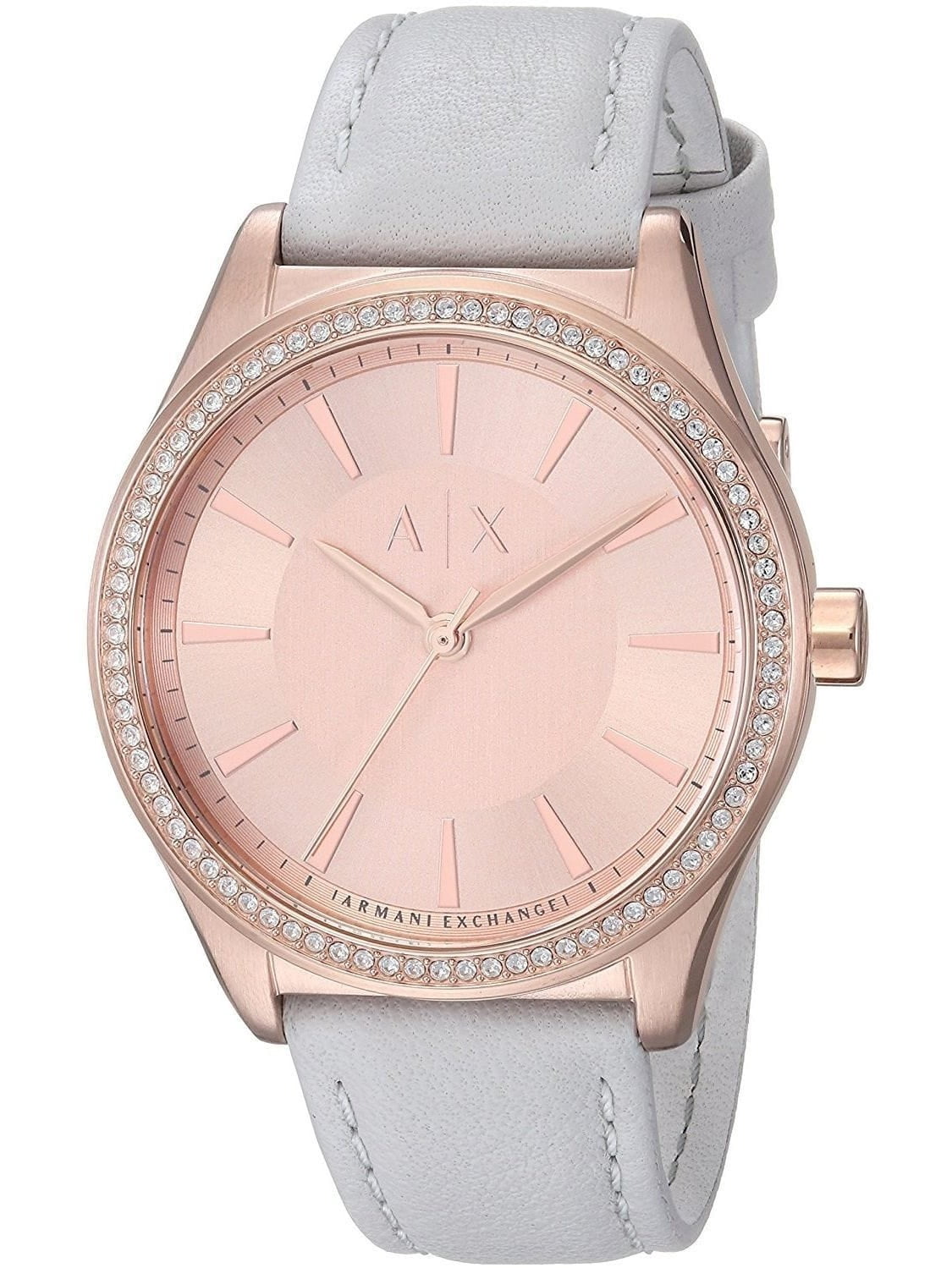 Armani Exchange Women's Armani Exchange Crystalllized Grey Leather Strap Watch AX5444