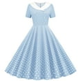 thumbnail image 2 of Cocktail Dresses for Girls Size 5-14 Elegant A-Line Teens Kids Trendy Short Sleeve Button Collared Polka Dot Printed 70S Prom Dress, 2 of 6