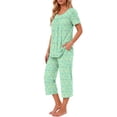 thumbnail image 3 of Weekease Two Piece Pajamas for Women Set Crew Neck Short Sleeve Tops Capris Summer Loungewear with Pockets, 3 of 8