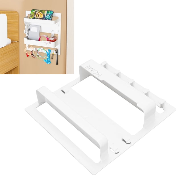 Estante De Noche Adhesivo Para Pared, Organizador De Mesita De Noche, Sin Taladros, Con 2 Ranuras De Almacenamiento, Ganchos Para Dormitorio, , Oficina Y Dormitorio.