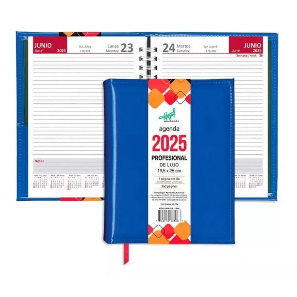2pzas Agenda Profesional 2025 Hazel 367-06 19.5 X 25 Cm Azul