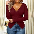 thumbnail image 4 of Honeeladyy Clearance under 10$ Women's 2022 Trendy Solid Color Knitted Sweater Wrap V-neck Criss Cross Front Long Sleeve Autumn And Winter Elegant Blouse, 4 of 5