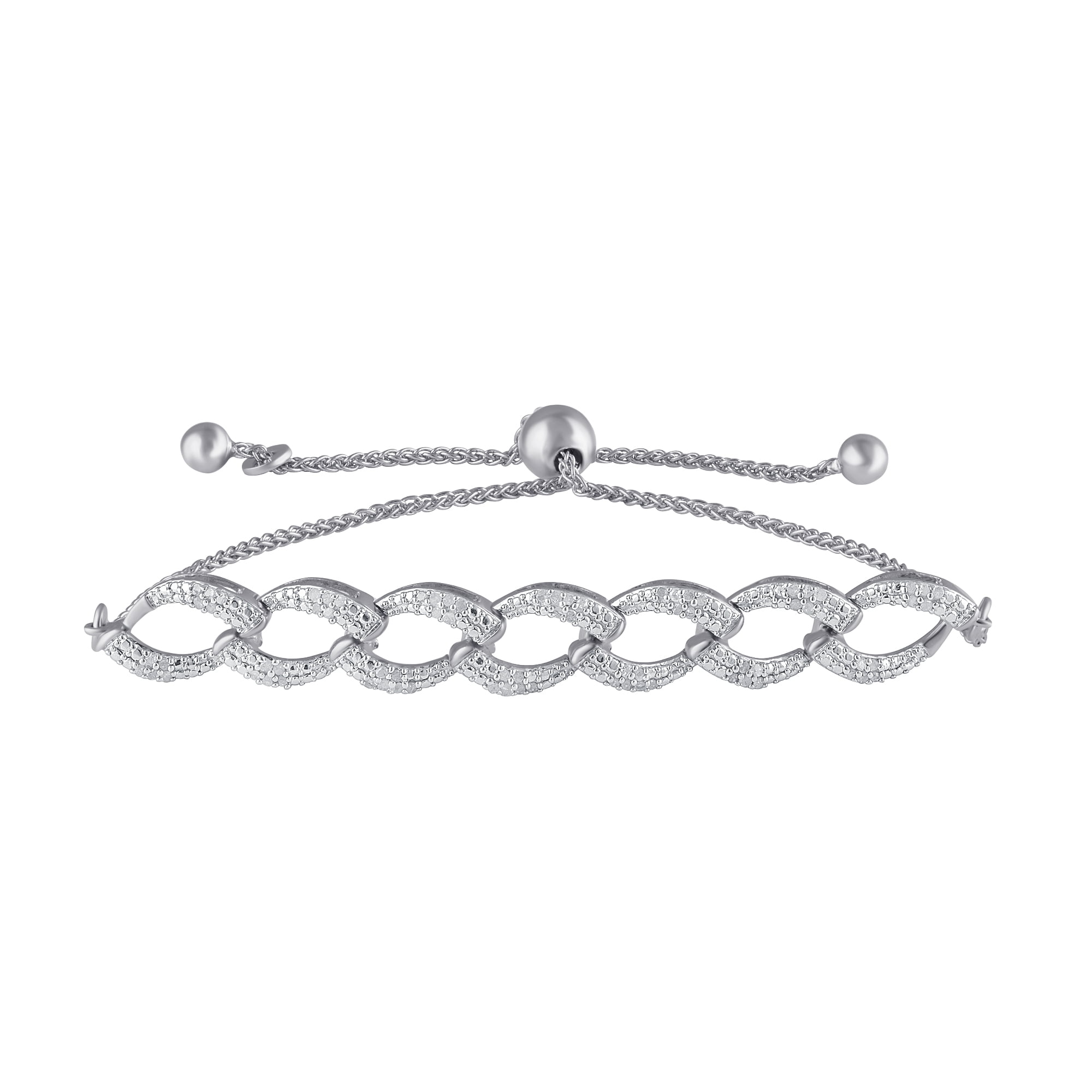1/2 Carat T.W Sterling Silver White Stud Earrings and Bolo Bracelet 2 Pcs set.