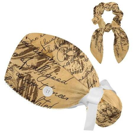 

Working Cap with Buttons and Sweatband Scrub Hat Bouffant Caps with Scrunchie Flower Tie Back Hats