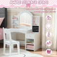 thumbnail image 3 of Kids Vanity Set with Lights, 2 in 1 Princess Makeup Vanity Desk with Jewelry Storage, Open Bookshelf, Storage Cabinet & Shelves for Little Girls (White), 3 of 7