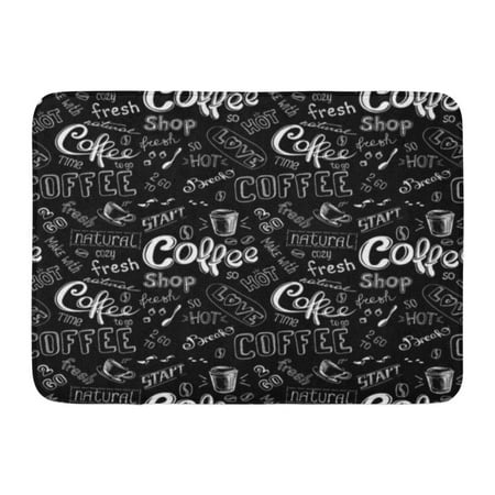 GODPOK Aroma White Cafe Doodle Coffee Pattern on Black Adorable Bean Rug Doormat Bath Mat 23.6x15.7