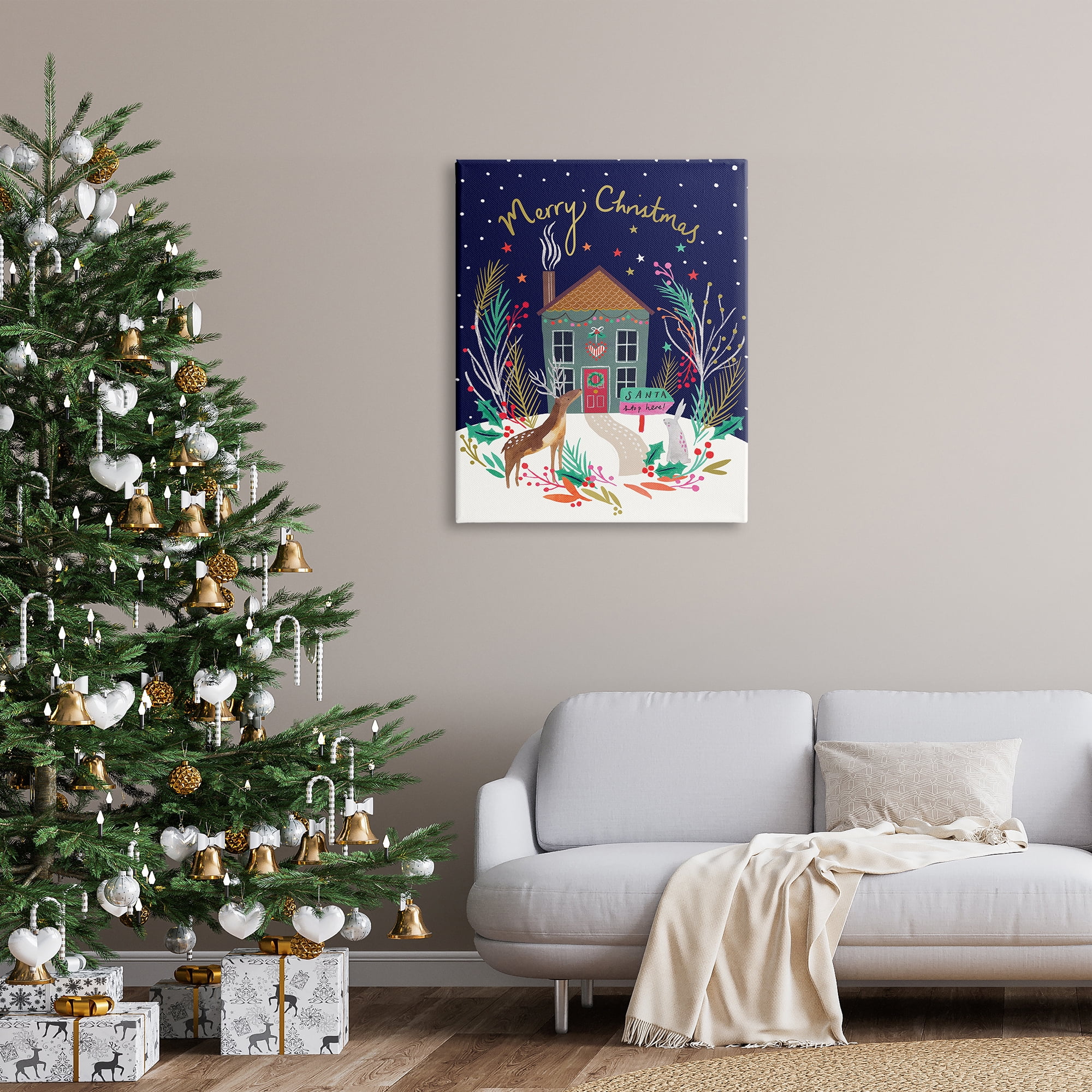 Stupell Indtries Merry Christmas Family Home Scene Festive Reindeer Holly,30 x 40,Design by Heather McLaughlin