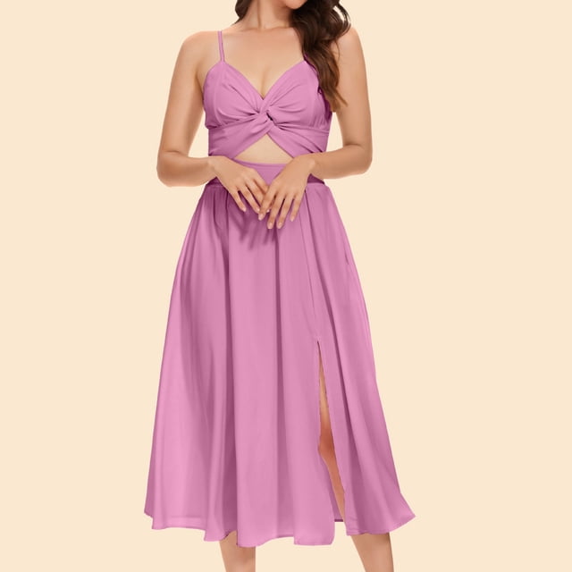 FcBaudy Camisole Sans Manches Robe Col en V, Robes d'Été pour Femmes, Robes de Mode pour Femmes Robe à Bretelles Colorées Col en V Robe pour Femmes