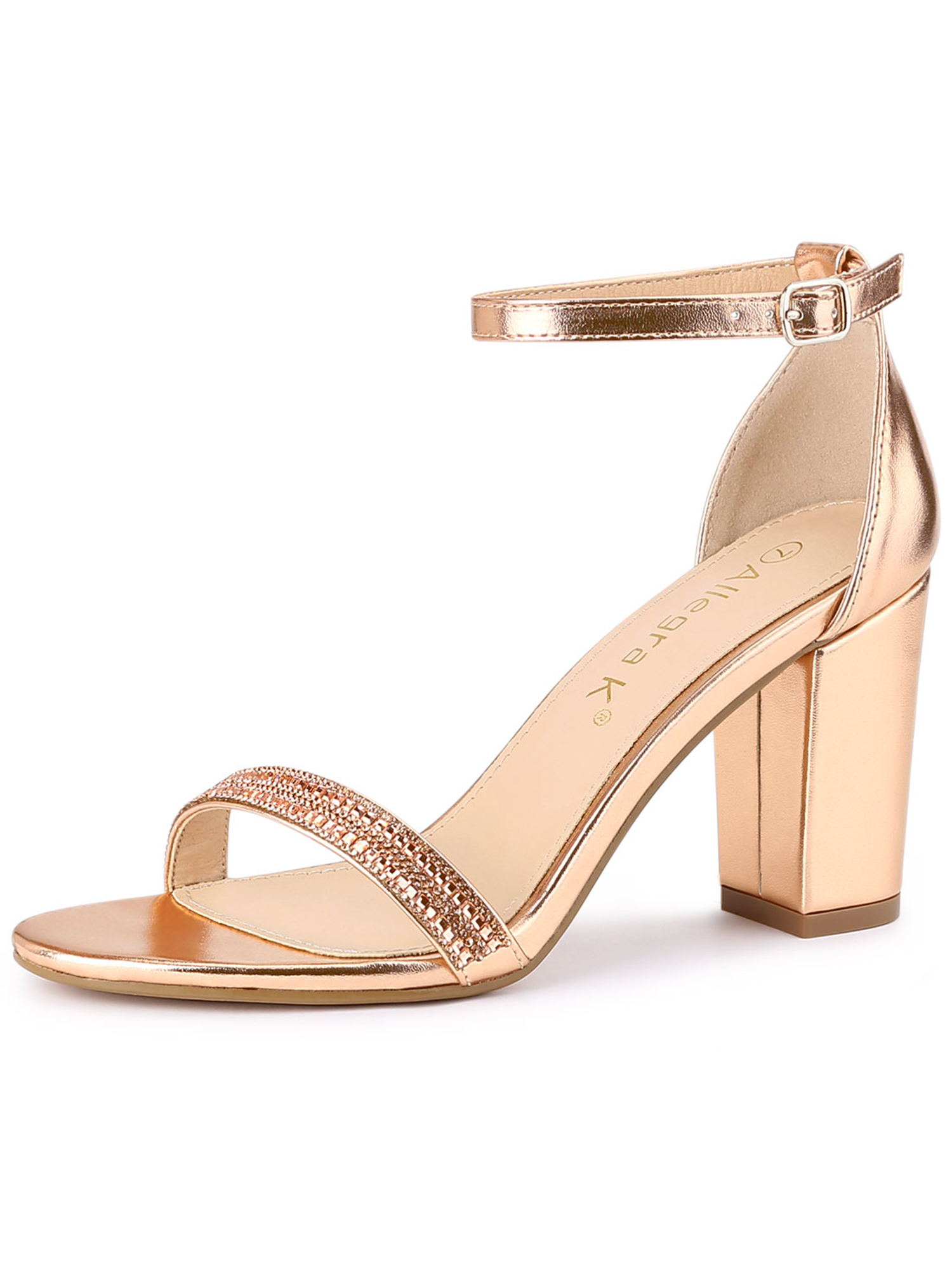 gold strap block heels