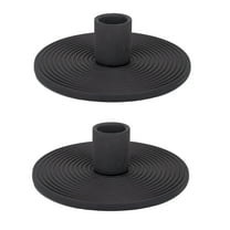 Elanze Designs Ribbed Ceramic Taper Candle Holders, Mantle Decorations, Dining Table Centerpiece, Artisan, Candlestick Holder for Tapered Candles, Pack of 2, Black