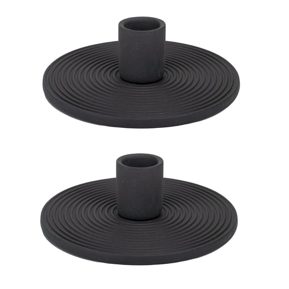Elanze Designs Ribbed Ceramic Taper Candle Holders, Mantle Decorations, Dining Table Centerpiece, Artisan, Candlestick Holder for Tapered Candles, Pack of 2, Black