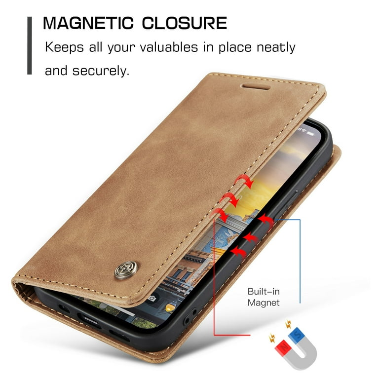 CaseMe iPhone 12 Vintage Leather Zipper Folio Wallet Case with Wrist Strap  Blue