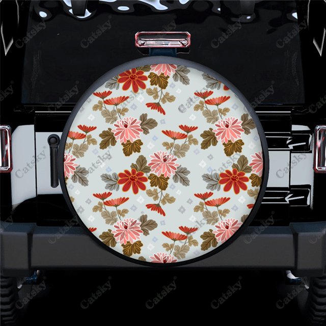 Beautiful Gentle Botanical Flowers Polyester Universal Spare Wheel Tire Cover Wheel Covers for Trailer RV SUV Truck Camper
