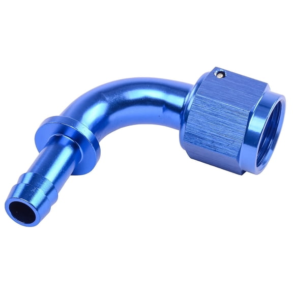 JEGS AN to 90-Degree Hose Barb Adapter Fitting [-8 AN Female to 3/8 in. I.D. Hose, Blue]