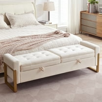 Aemeios 67" Velvet Storage Bench for Bedroom End of Bed with Double Lids Storage and Gold Legs, Cream