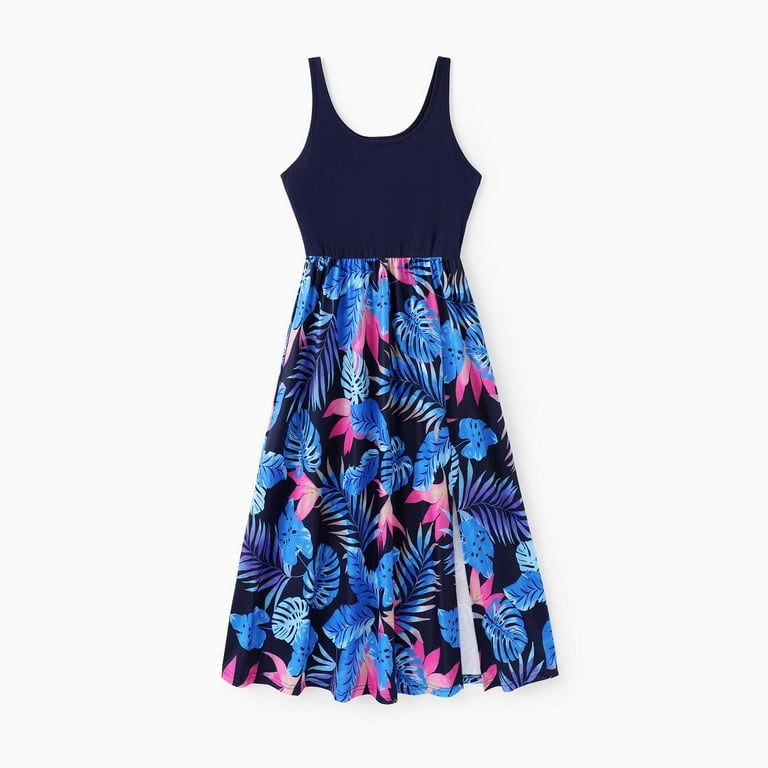 PatPat Womens Dresses Mommy and Me Blue Black Tropical Floral Midi  Sleeveless Summer Dresses - Walmart.com