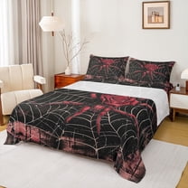 Feelyou Red Rose Spider Twin Sheet Sets for Couple, Romantic Anniversary Twin Fitted Sheet, Modern Gothic Fashion Flat Sheet, Luxury Bedroom Decor, 3pcs