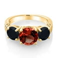 thumbnail image 3 of Gem Stone King 4.10 Ct Round Red Garnet Black Onyx 18K Yellow Gold Plated Silver Ring (Size 5), 3 of 5