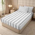 thumbnail image 2 of Meiyoeat Retro Pinstripe Zipper Full Size Comforter Sets with Fitted Sheet and 2 Pillowcases, Modern Straight Line Zipper Bedding Set, Gray White,Grey Reversible,4pcs, 2 of 6