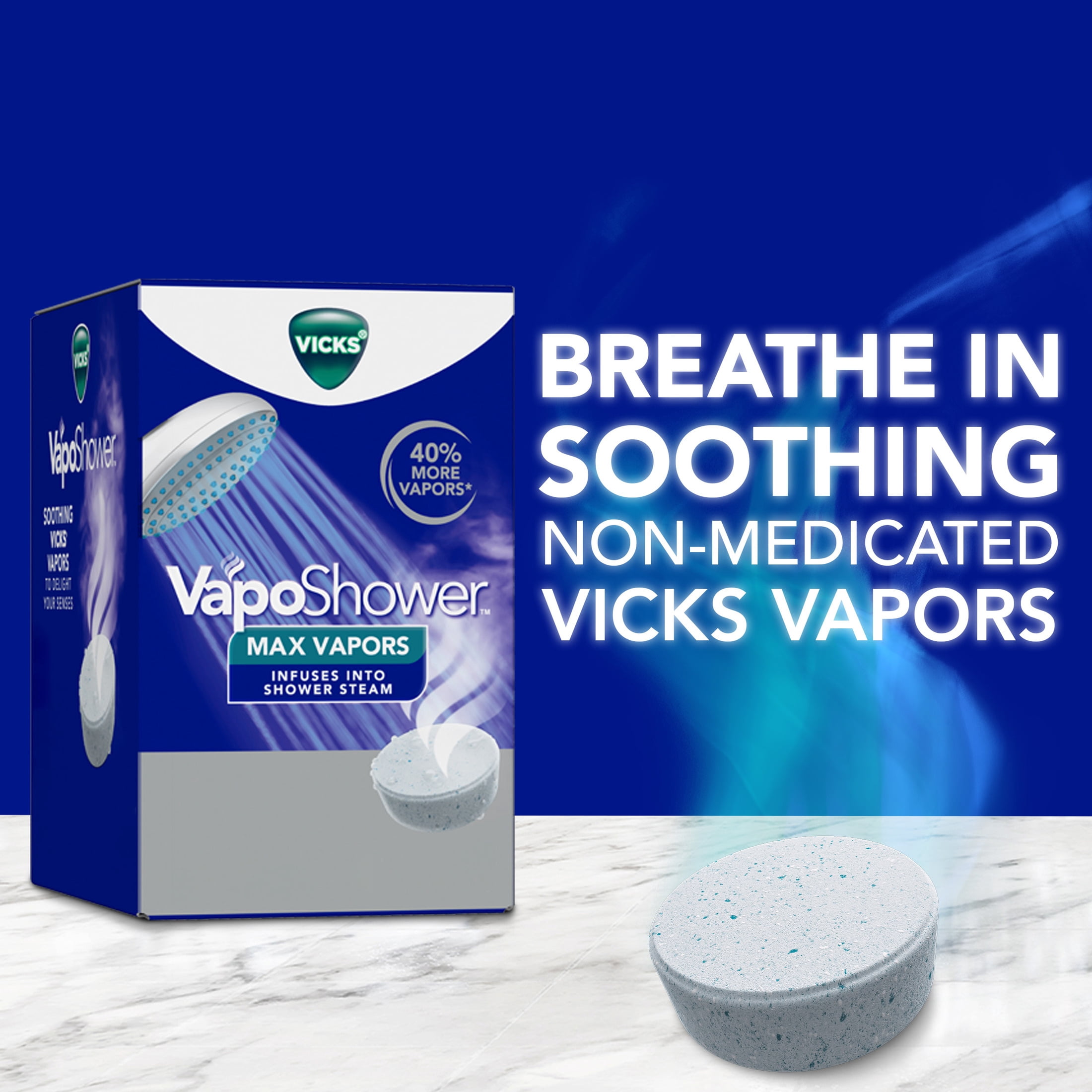 Vicks VapoShower Max, Non-Medicated Eucalyptus Shower Steamer Tablets, Menthol, 4 Count