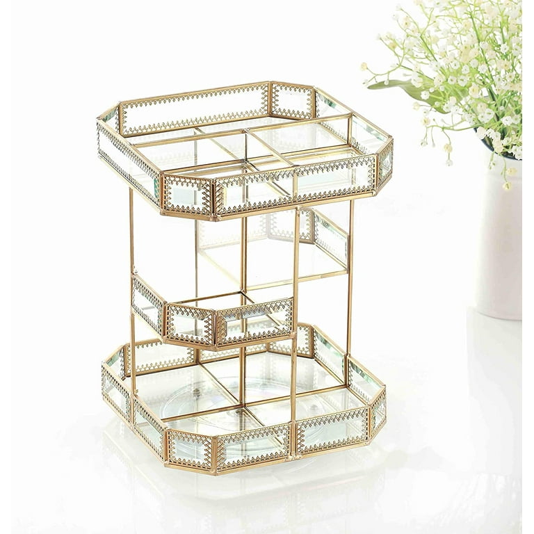 Evjurcn Makeup Organizer 360 Rotating Makeup Organizer DIY 4 Layers Clear  Adjustable Spinning Holder Large Capacity Cosmetic Storage Display Box 