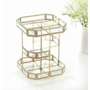 360 Rotating Makeup Organizer Spinning Cosmetic Makeup Swivel Antique Storage Box Mirror Glass Beauty Display, Gold Spin Large Capacity Vanity Organizer,Great for Countertop and Bathroom