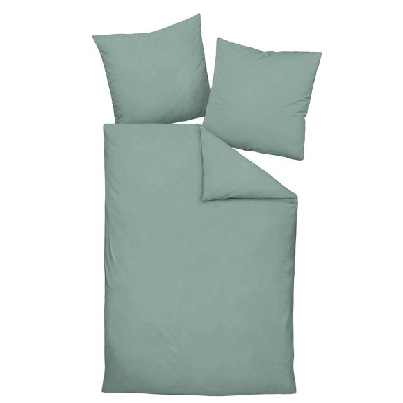 Janine Ropa de cama 2 piezas - Mako-Soft-Seersucker, algodón, sin planchar, liso Verde Salvia 135x200cm