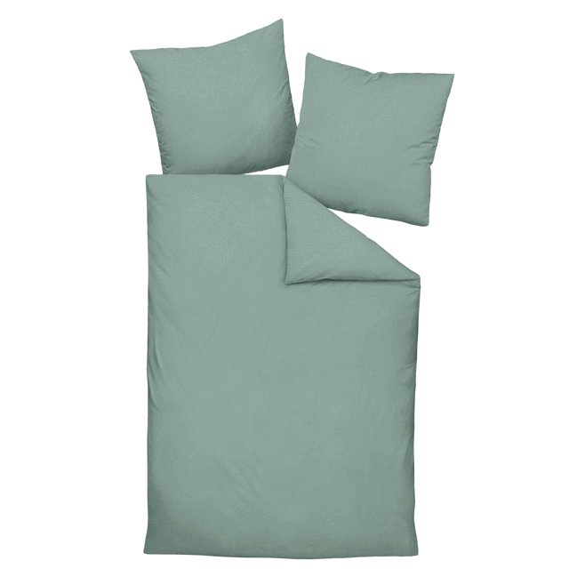 Janine Ropa de cama 2 piezas - Mako-Soft-Seersucker, algodón, sin planchar, liso Verde Salvia 135x200cm