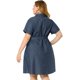 thumbnail image 5 of Women's Plus Size Dress Wrap Belted Turndown Collar Chambray Dress Dark Blue 2X, 5 of 7