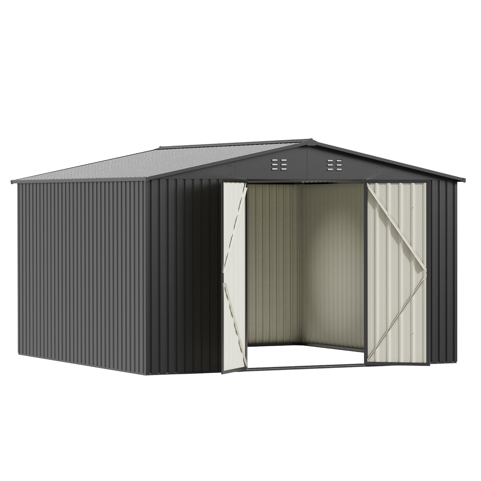 PABIMIA 10FT x 10FT Metal Outdoor Storage Shed with Lockable Doors, Black