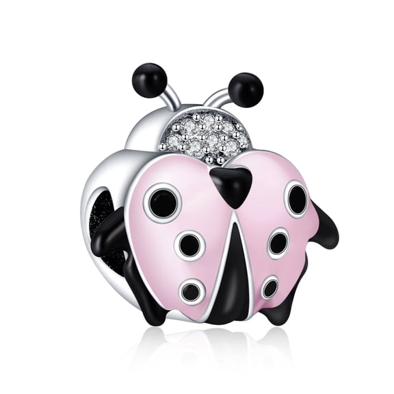 ROSIANNA 925 Sterling Silver Charm for Bracelets Pink Ladybug Bead Charms Women Girl Bracelet Charm Gift