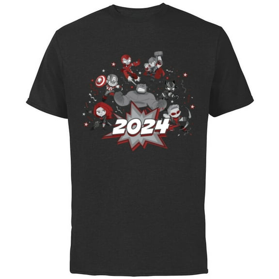 Marvel Avengers Red and Gray Stylized Cute New Year 2024 - Short Sleeve Cotton T-Shirt for Adults - Customized-Black